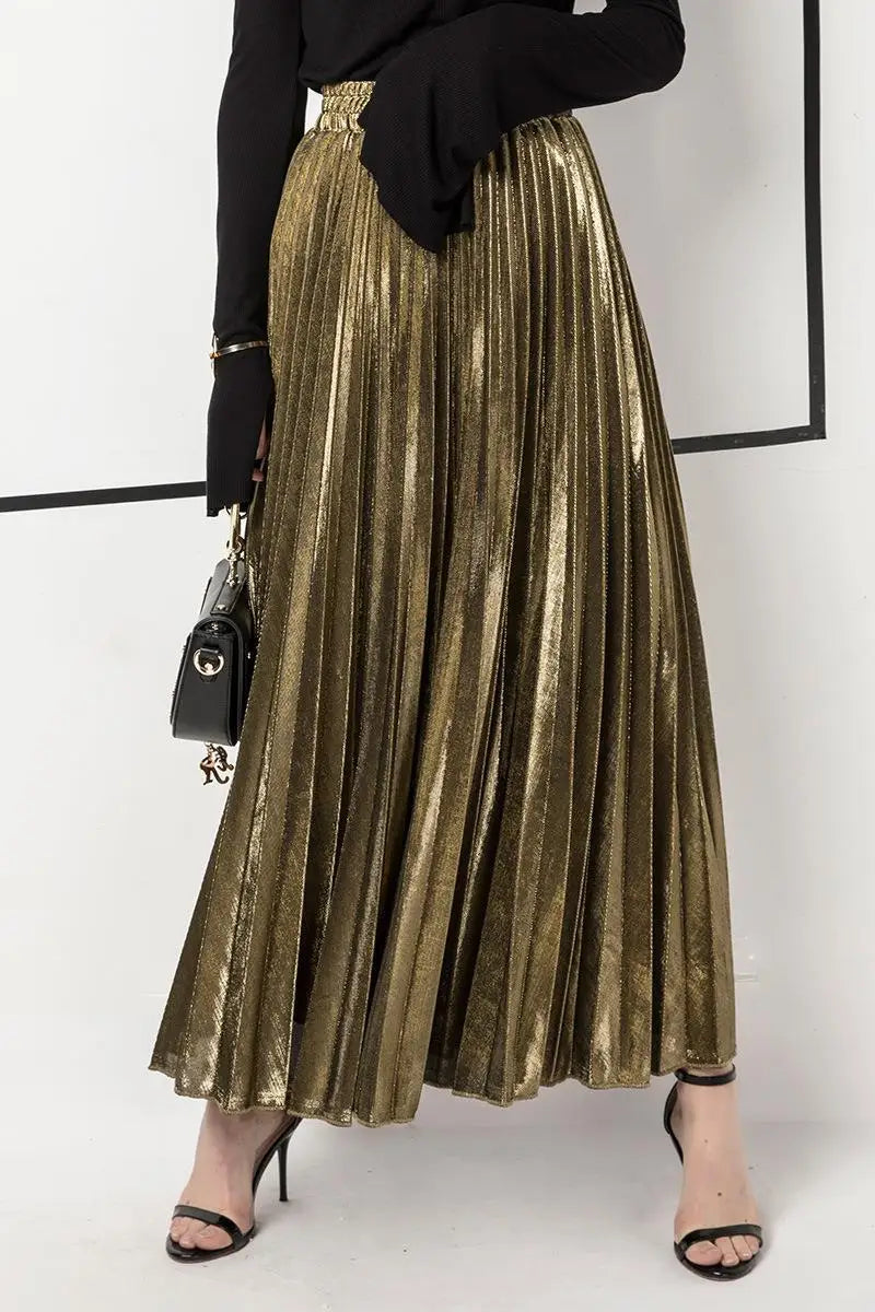 Women Gold Swing Maxi Skirt