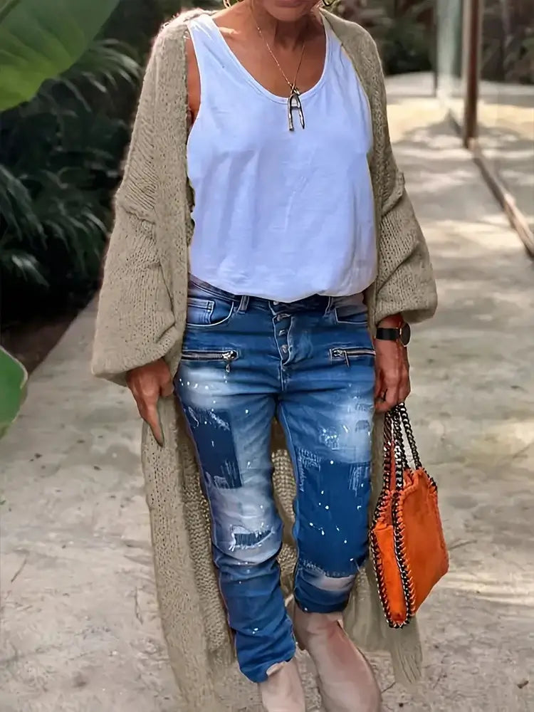 Women Plus Size Patchwork Knit Cardigan