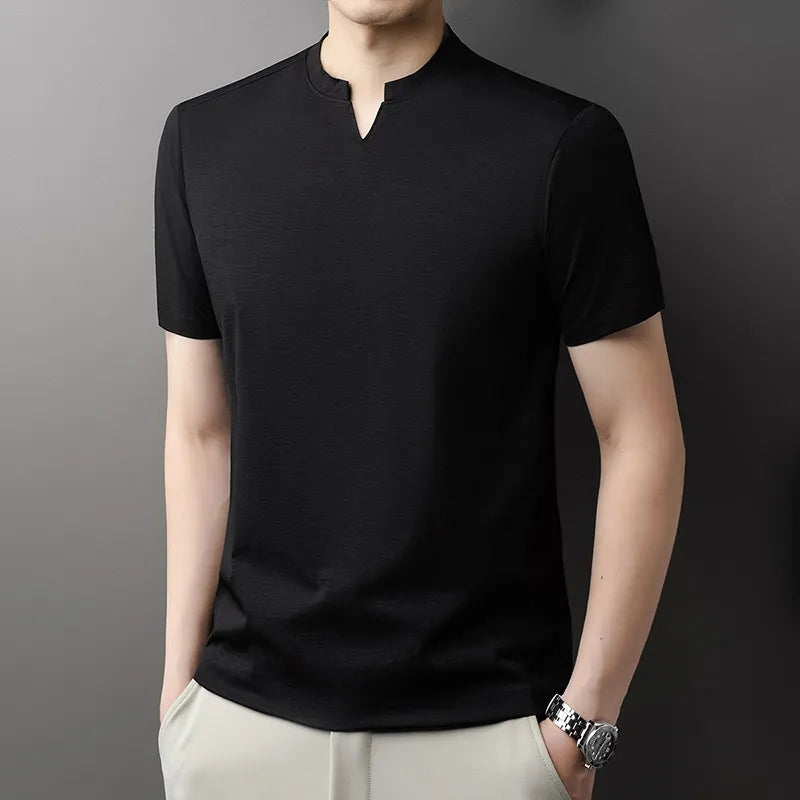 Men V-Neck Solid Short Sleeve T-Shirt