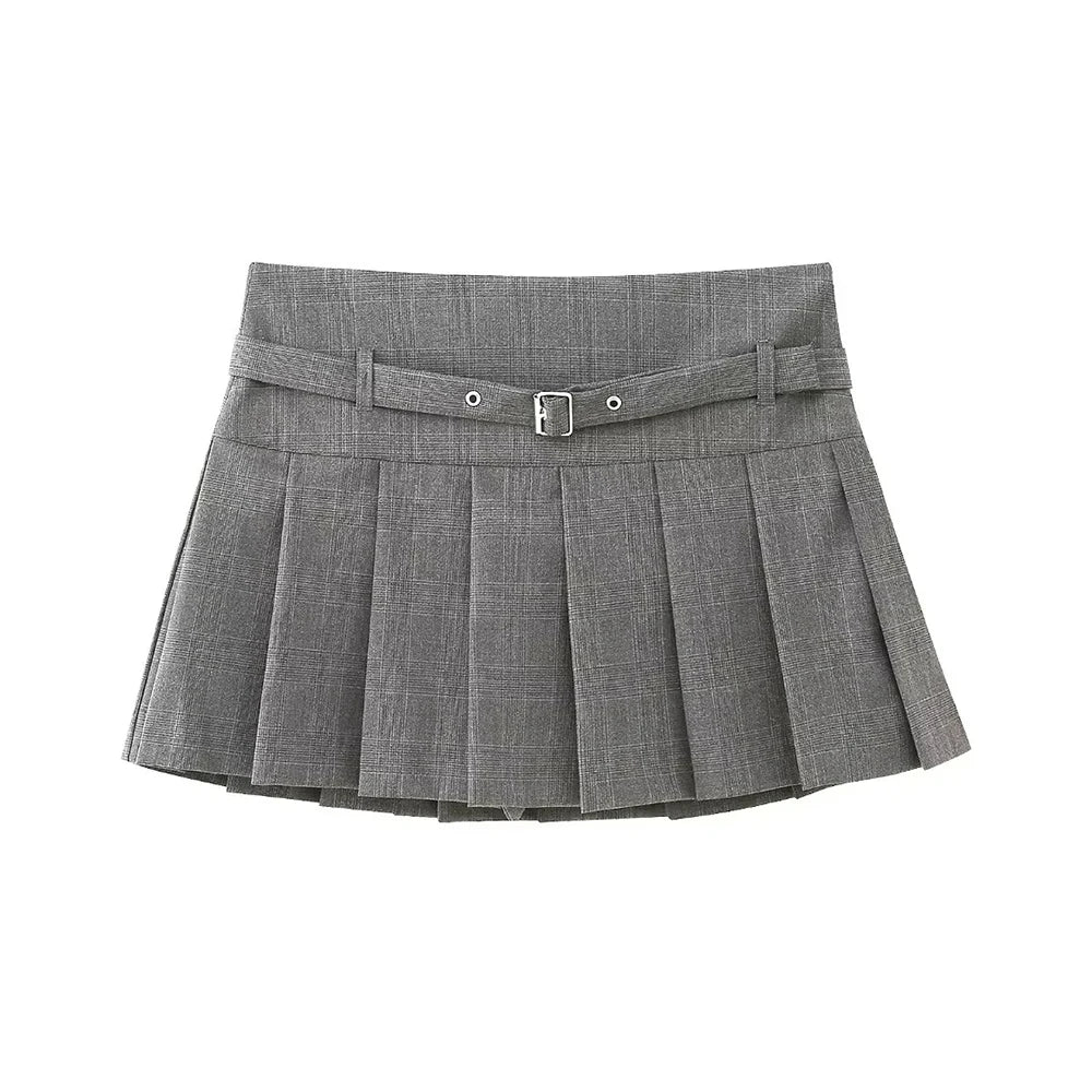 Women's Pleated Belted Skort Shorts