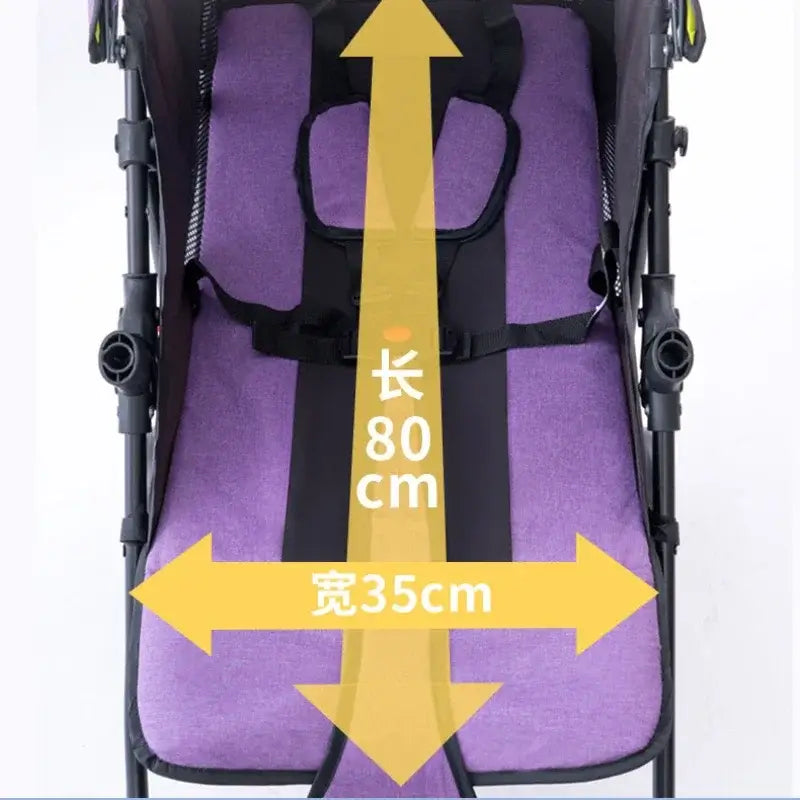 Baby stroller seating dimensions showing 80cm length and 35cm width, designed for infants and toddlers.