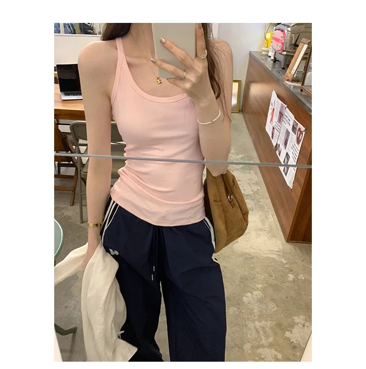 Basic Ribbed O-Neck Camisole Tank Top