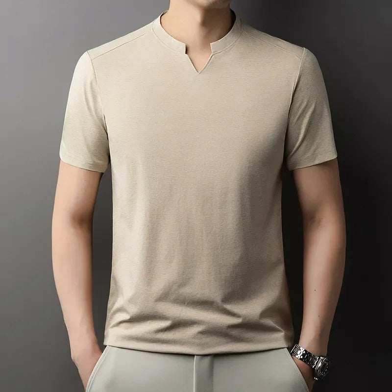 Men V-Neck Solid Short Sleeve T-Shirt