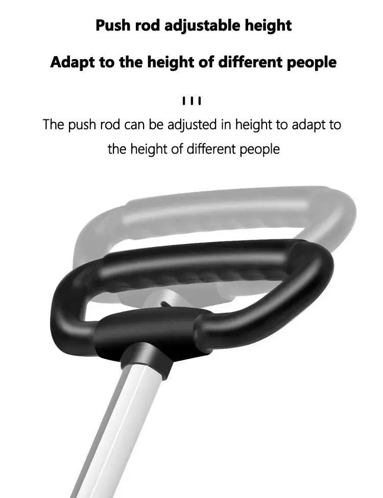 Adjustable push rod height feature for a light foldable baby stroller, designed for varying user heights.