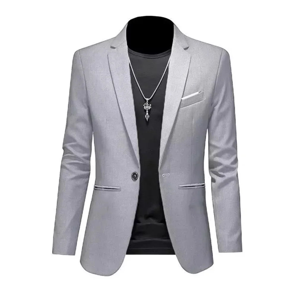 Men Slim Fit Single Button Blazer