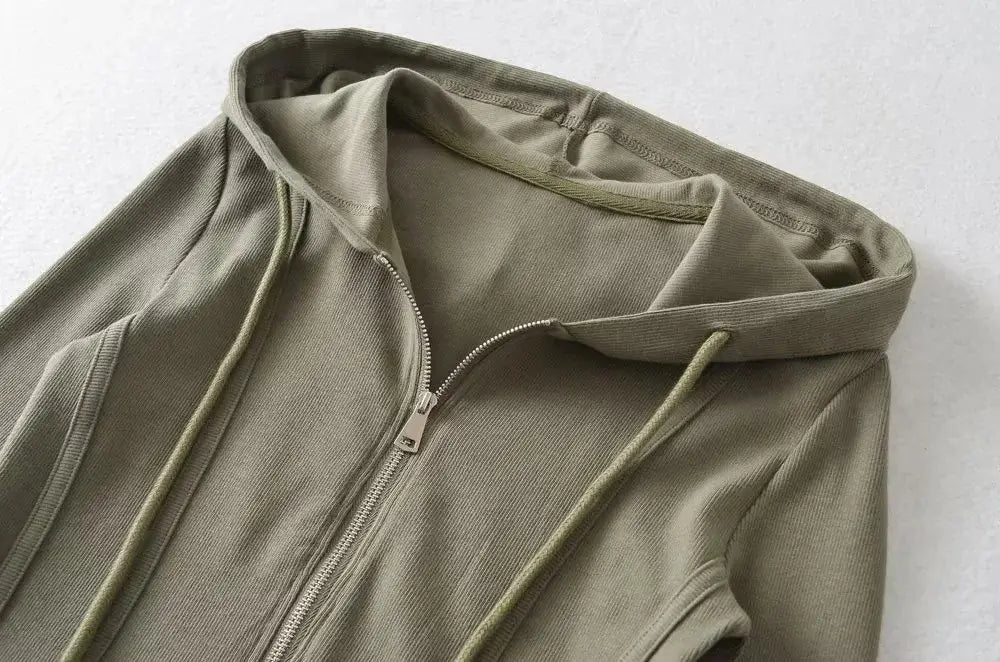 Women Cropped Zip Hoodie Y2K Corset Hem Sweatshirt