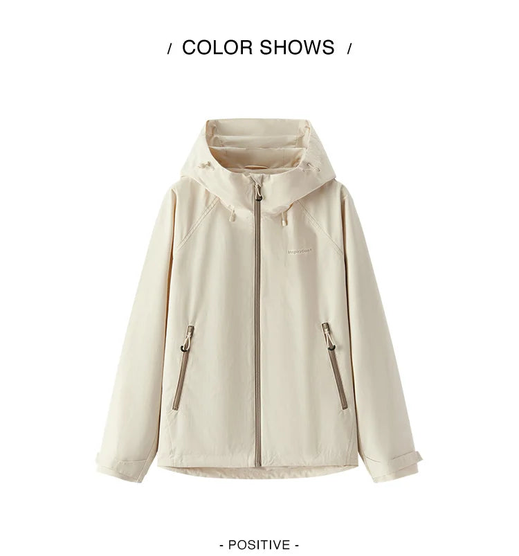 Women's Windproof Raglan Hooded Spring Jacket