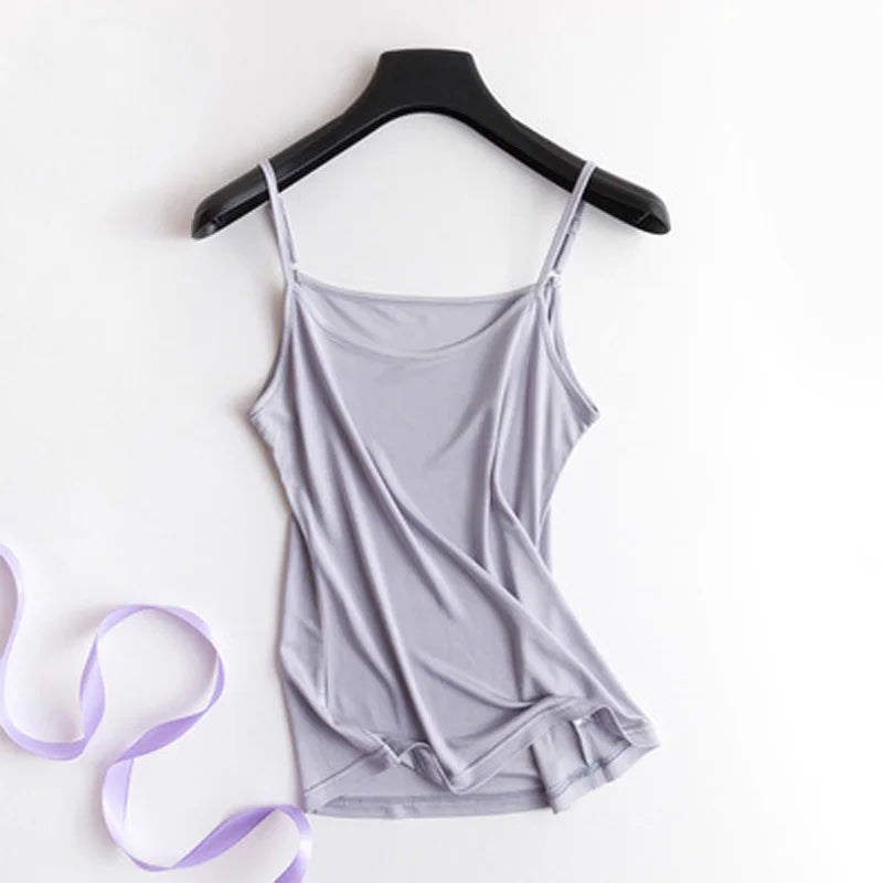 SilkAura™ silk blend knit camisole in light lavender, ideal for summer lingerie and breathable comfort.
