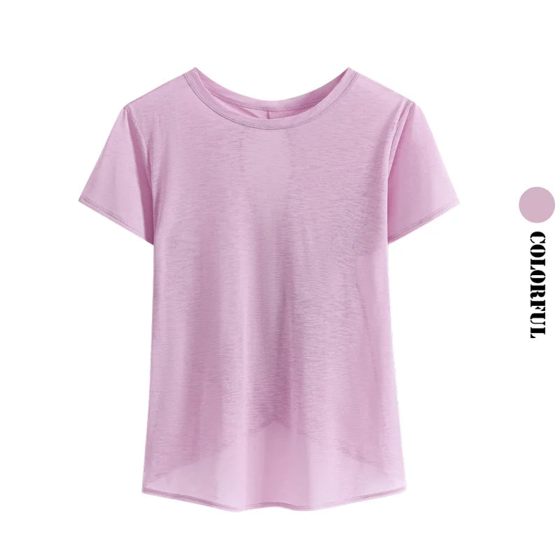 قميص يوغا قصير مفتوح الظهر للنساء