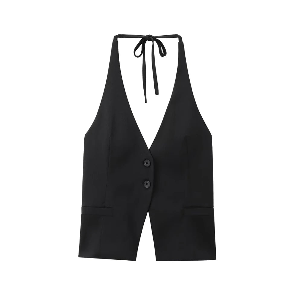 Front Button Halter Backless Camisole Tank