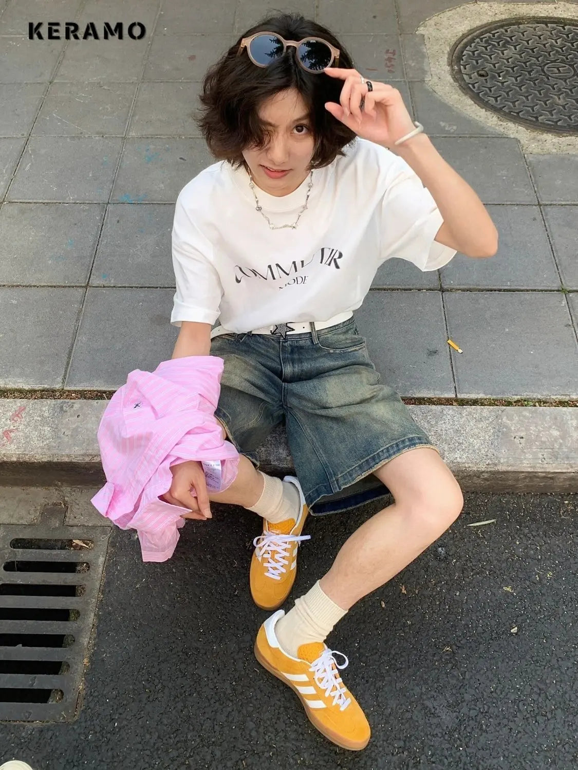 GrungeKnee™ – Vintage Y2K Knee-Length Shorts (High Waist, Emo Streetwear)