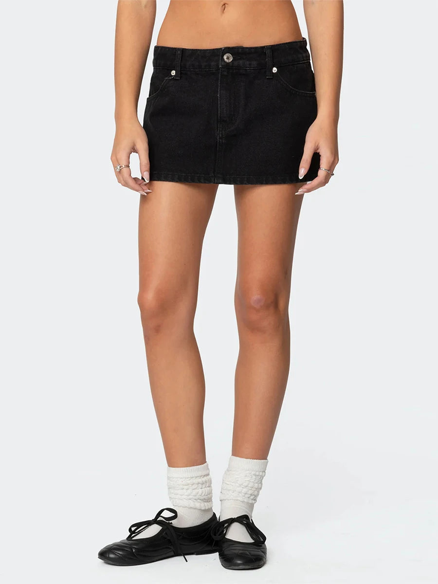 تنورة قصيرة منخفضة الخصر بتصميم Y2K من LowKeyMini™ (جيوب، قصة كلاسيكية جذابة)