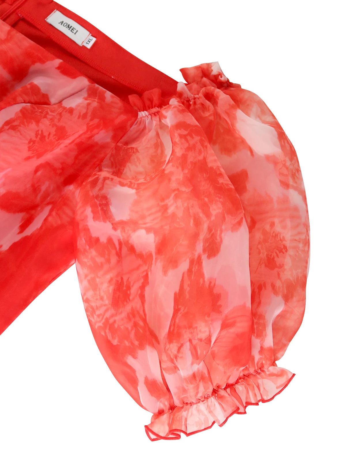 فستان نسائي أحمر مزهر مكشوف الكتفين