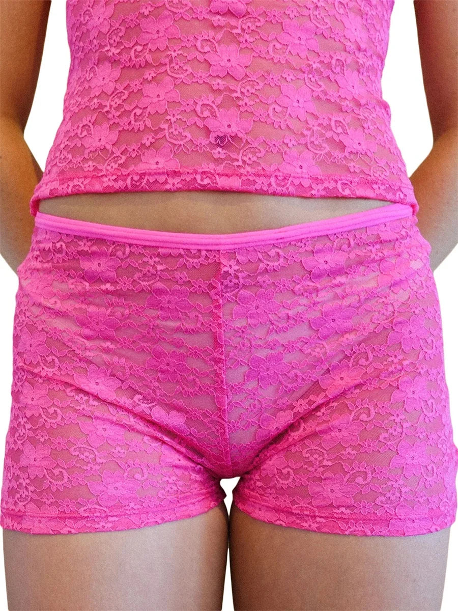 Women Lace Trim Soft Pajama Shorts