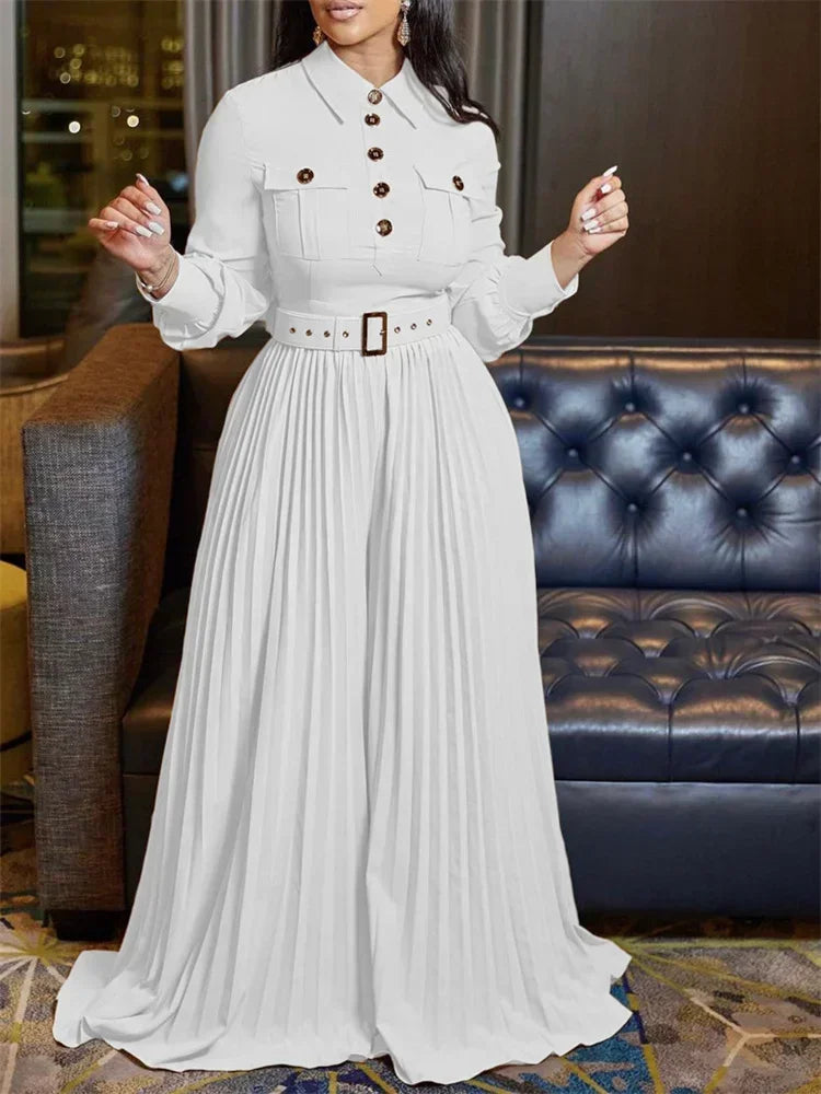 MaxiFit™ – Belted Button Maxi Office Jumpsuit (Work Chic, Waist-Defining & Longline)