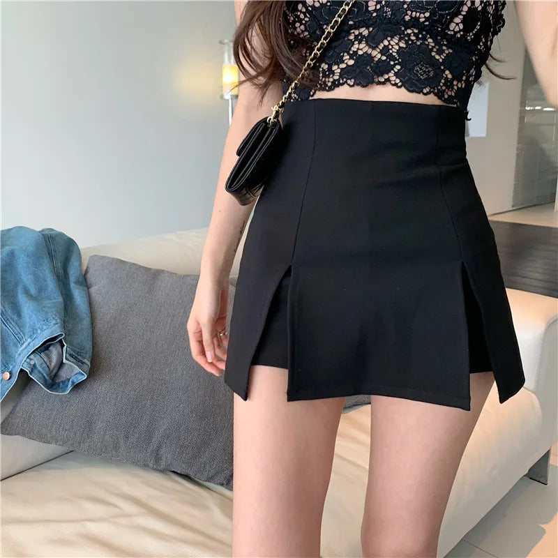 Women's Black Split Skirt Shorts