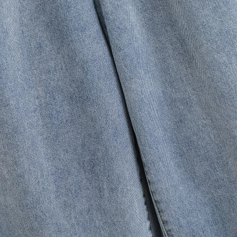 بنطلون جينز نسائي بمقاسات كبيرة بخصر مرتفع وساق واسعة