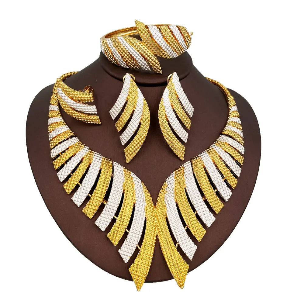 Luxury Two-Tone Gold Plated Bridal Jewelry Set