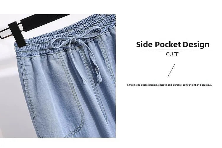 Women Ice Silk Wide Leg Jeans