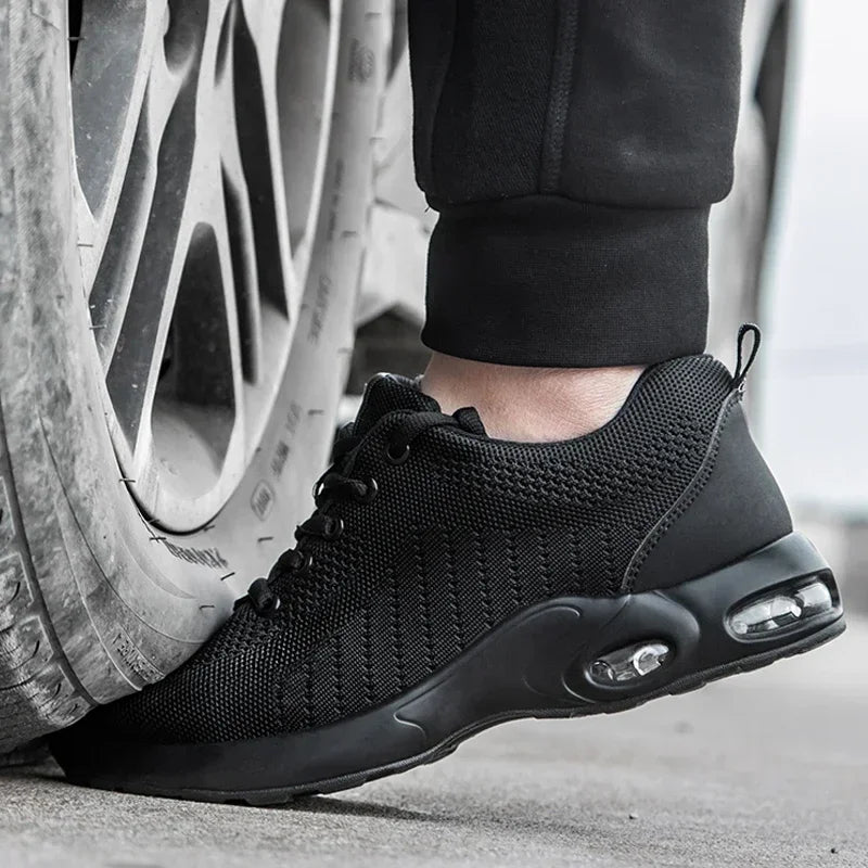 أحذية رياضية نسائية للسلامة مزودة بوسادة هوائية وأصابع فولاذية