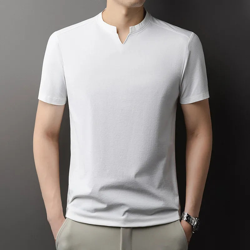 Men V-Neck Solid Short Sleeve T-Shirt