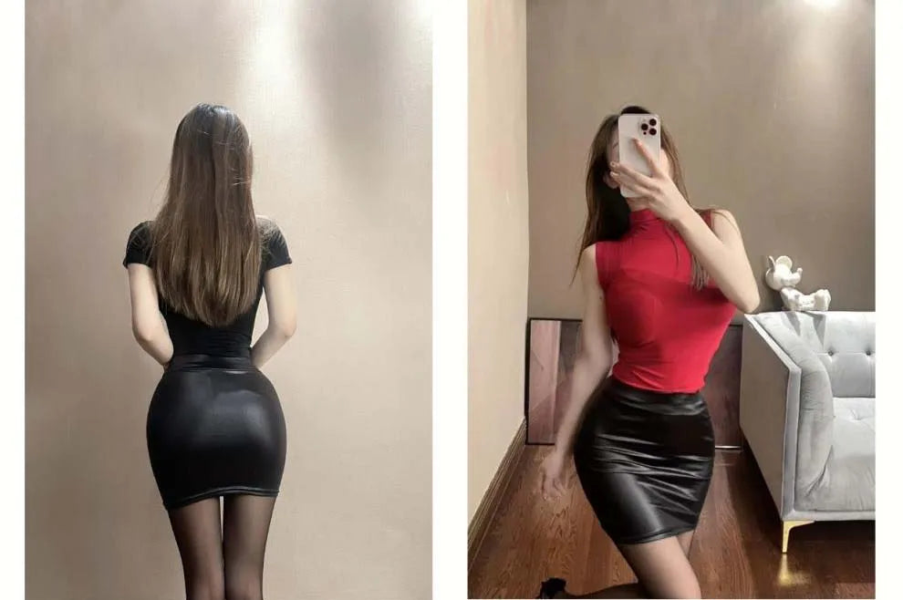 Women Faux Leather Mini Skirt