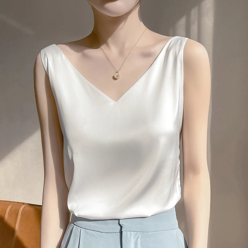 Office Lady V‑Neck Casual Tank Top