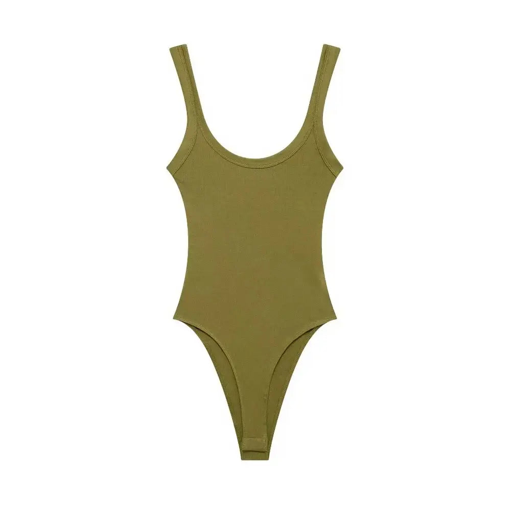 Women Ribbed Strappy Snap Bodysuit