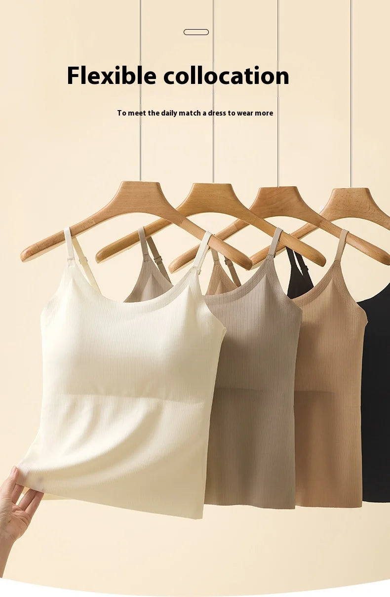 BraChic™ Ice Silk camisoles in various colors hanging, showcasing flexible styling options for women.