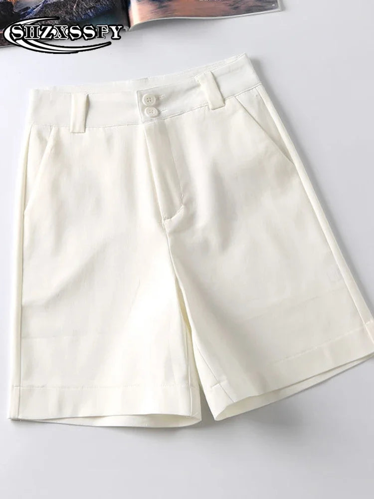 Women's High Waist Linen Shorts