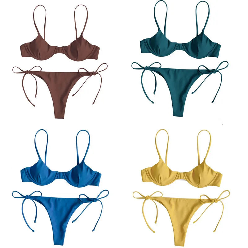 Split V-Neck Bikini Set