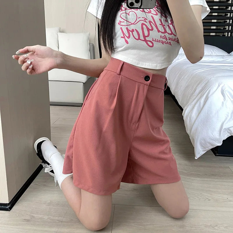 Women's Loose High Waist Suit Shorts