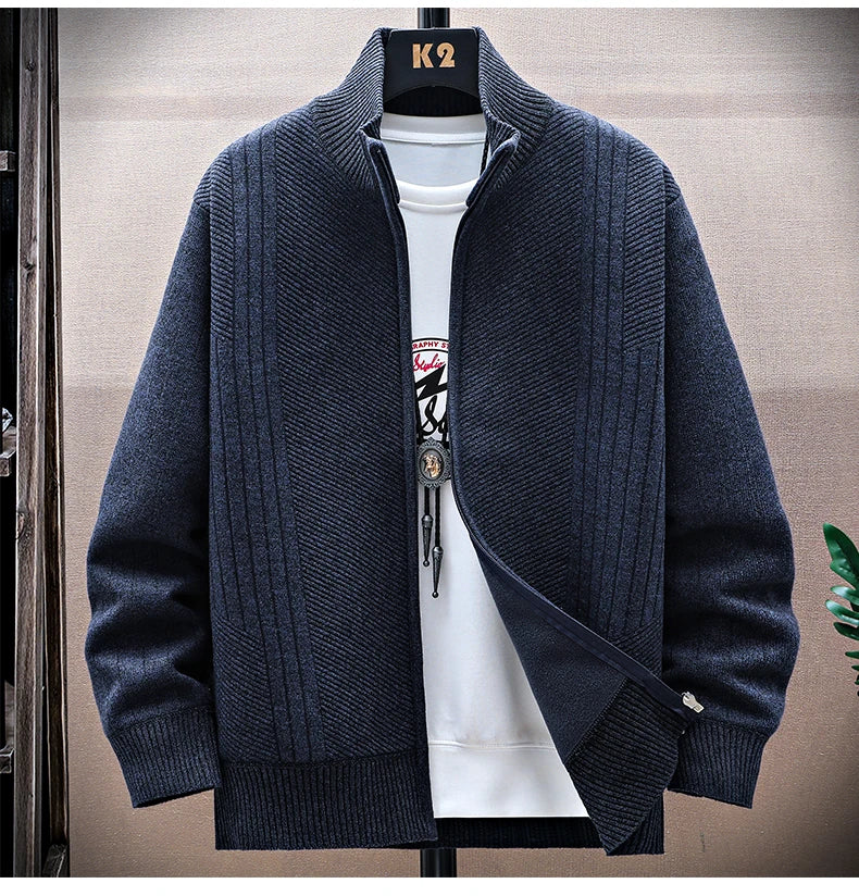 Men Fleece Knit Cardigan Jacket
