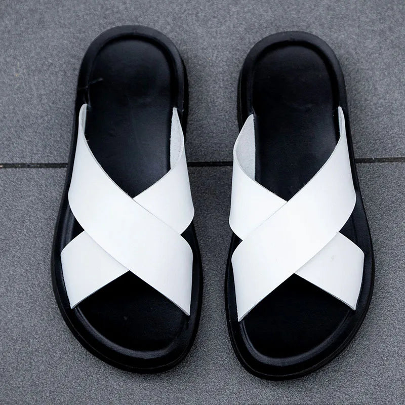 Men Italian PU Leather Slip-On Slippers
