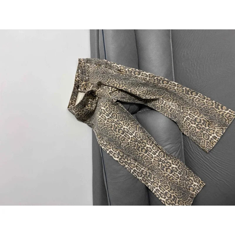 WildFur™ – Leopard Print High Waist Denim Trousers (Statement, Fierce & Urban)