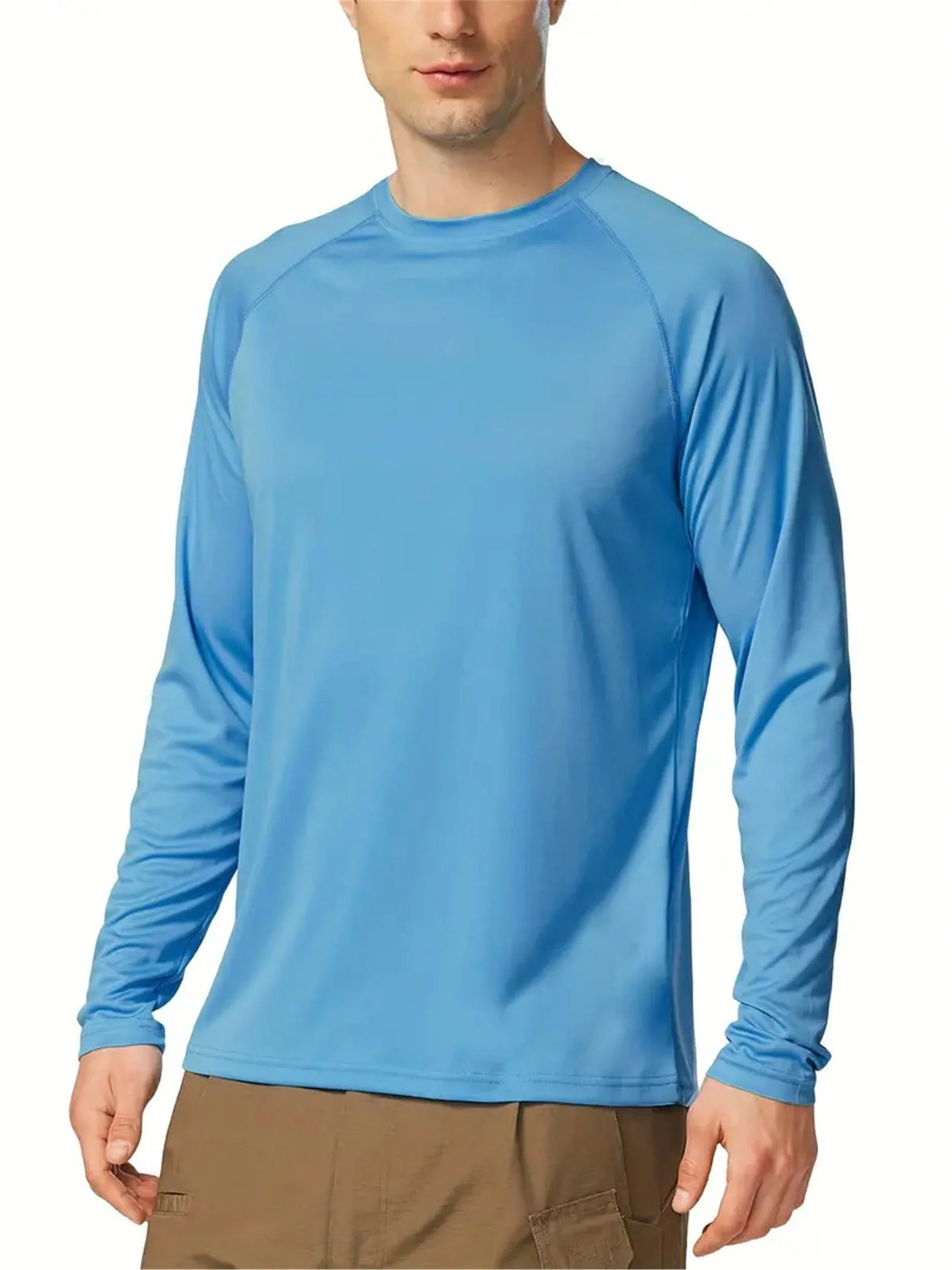 Men's Plus Size Solid Long Sleeve T-Shirt – UV Protection