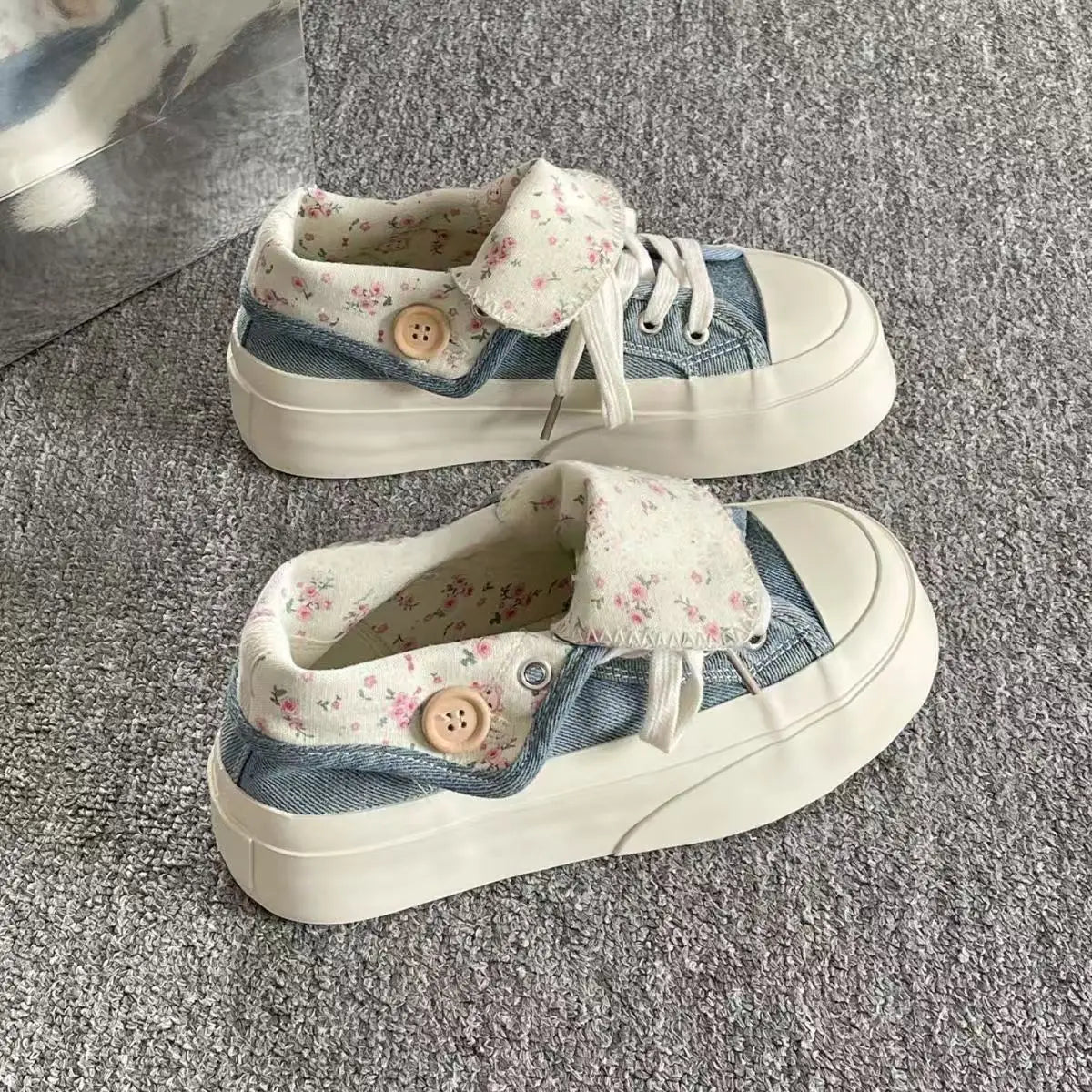 Women Canvas Shoes Thick Sole White Sneakers