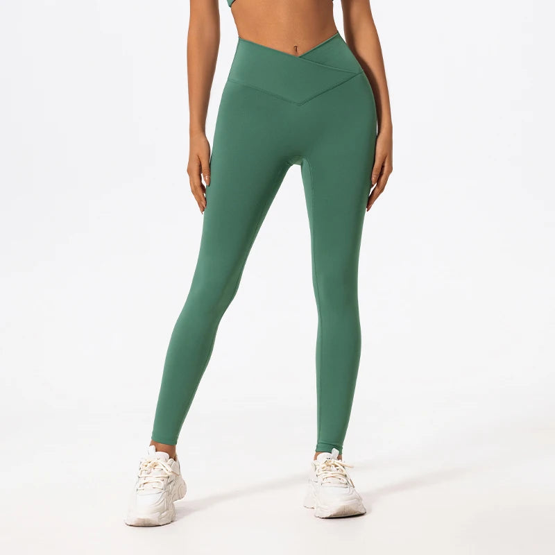 Hearuisavy Cross Waist Push-Up Yoga Leggings – High Waist Gym Pants