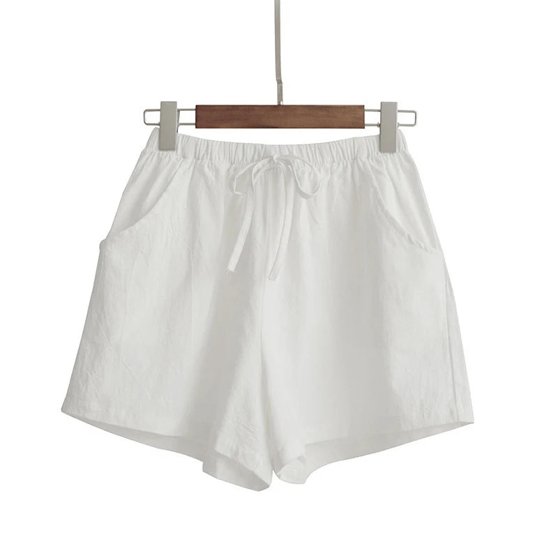 Women Cotton Linen High Waist Shorts