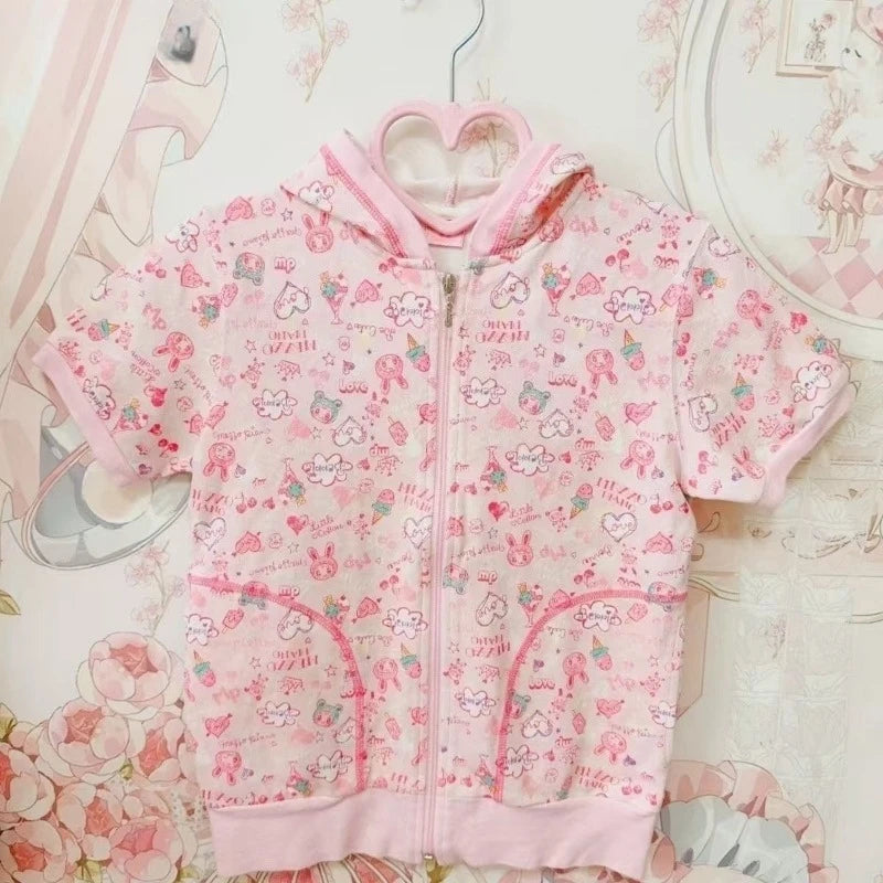 Kawaii Cartoon Hooded Summer Short Jacket