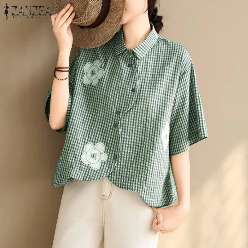 Harper Checked Lapel Blouse