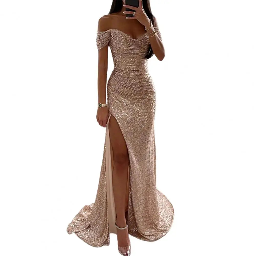 Women's Off Shoulder Sequin Maxi Dress