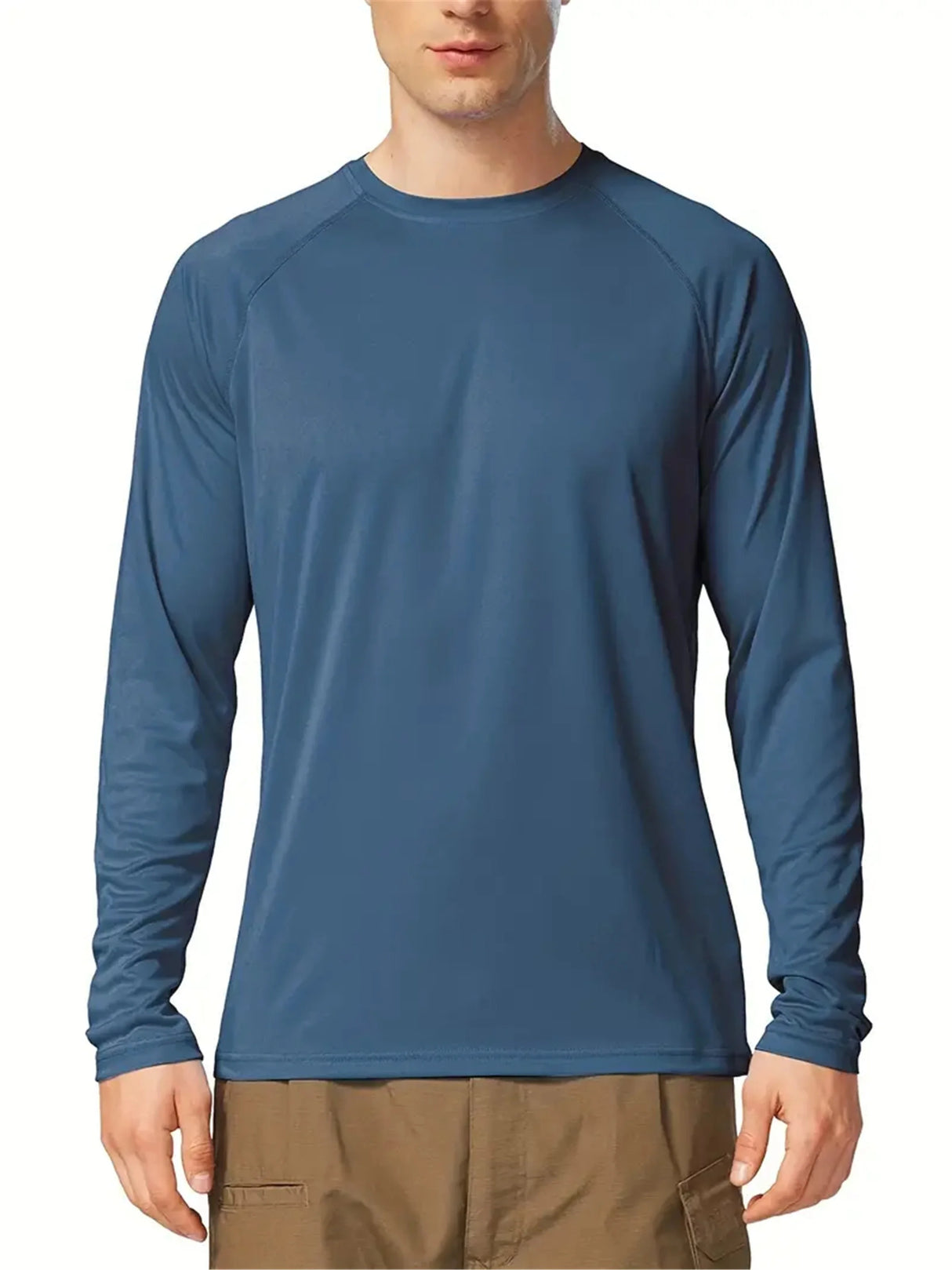 Men's Plus Size Solid Long Sleeve T-Shirt – UV Protection