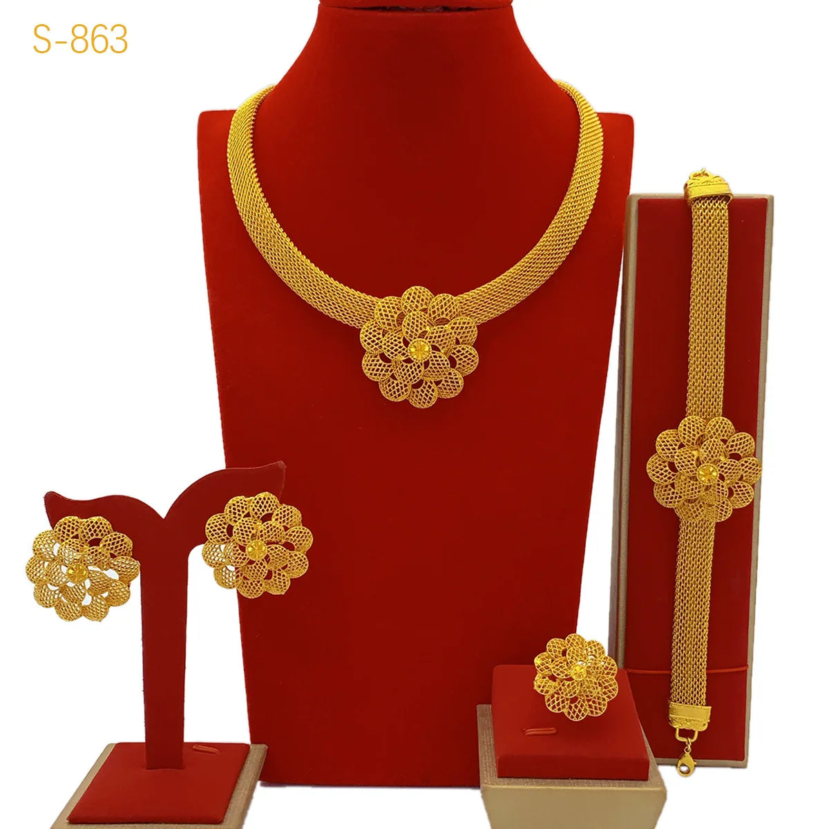24K Gold Flower Bridal Jewelry Set