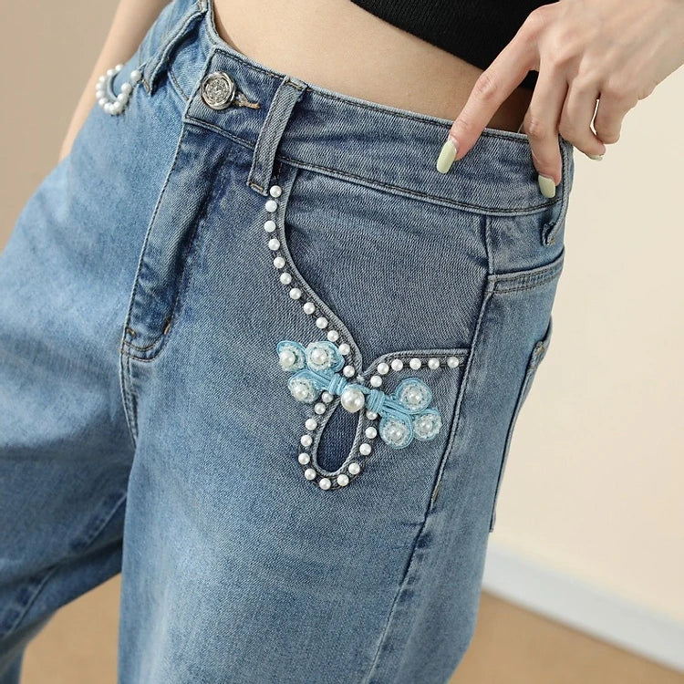 FlexCharm™ – Embroidered Loose Fit Jeans (Light Blue, S-XXXL Sizing)