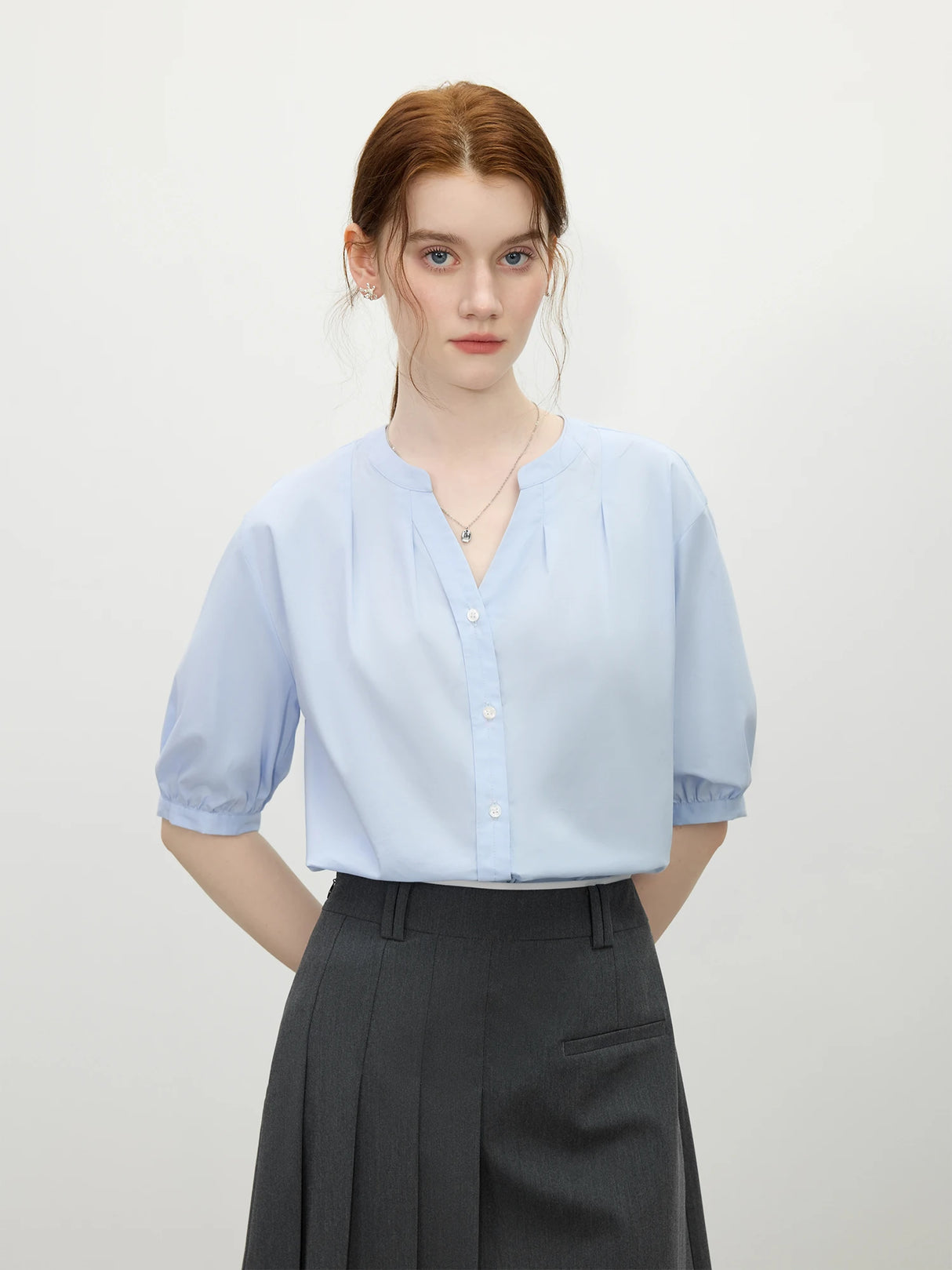 Women Pleated Office Relaxed Fit Blouse