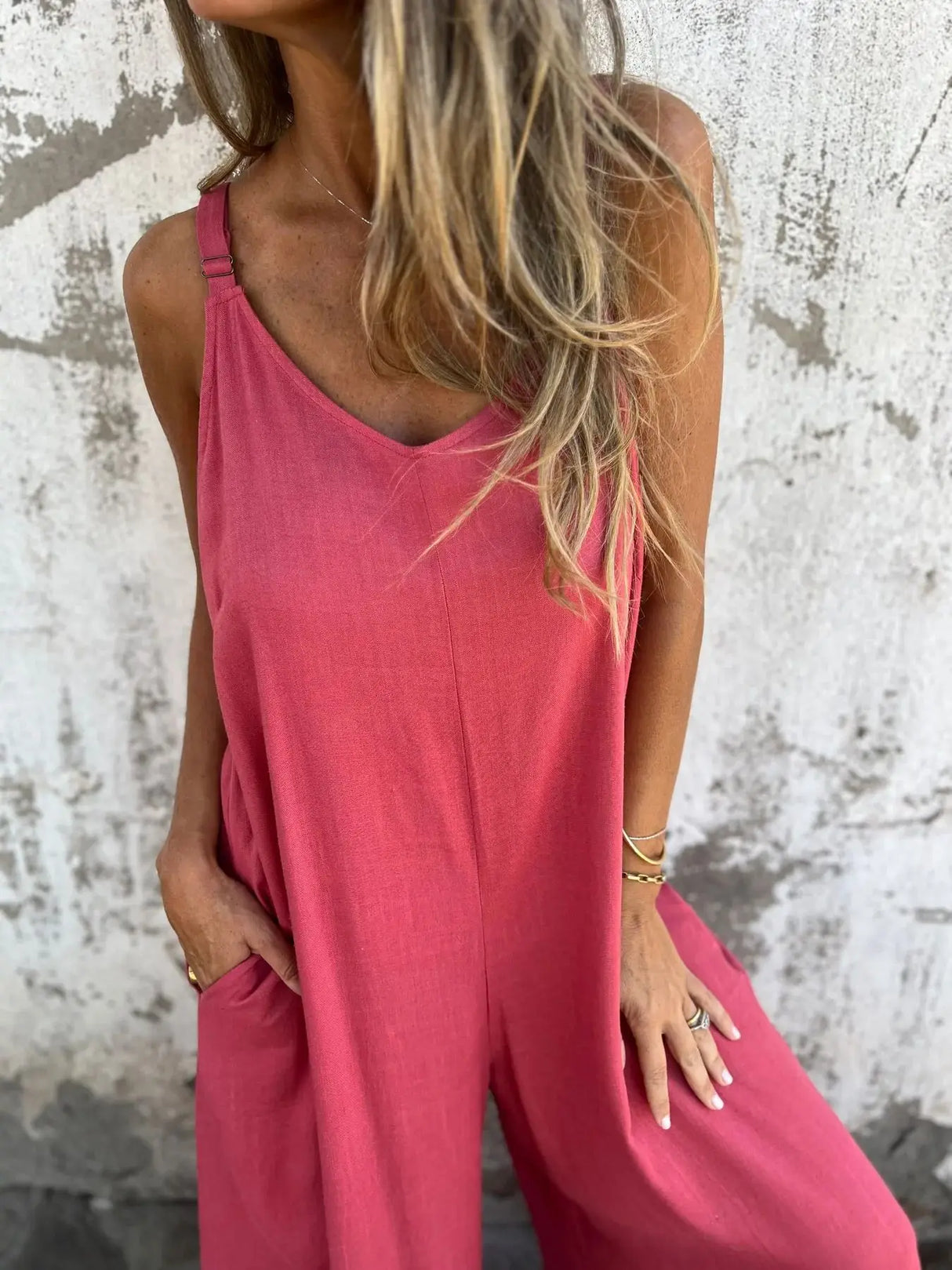 ZenFit™ – V-Neck Wide Leg Sleeveless Jumpsuit (Minimal, Cool & Flexible)