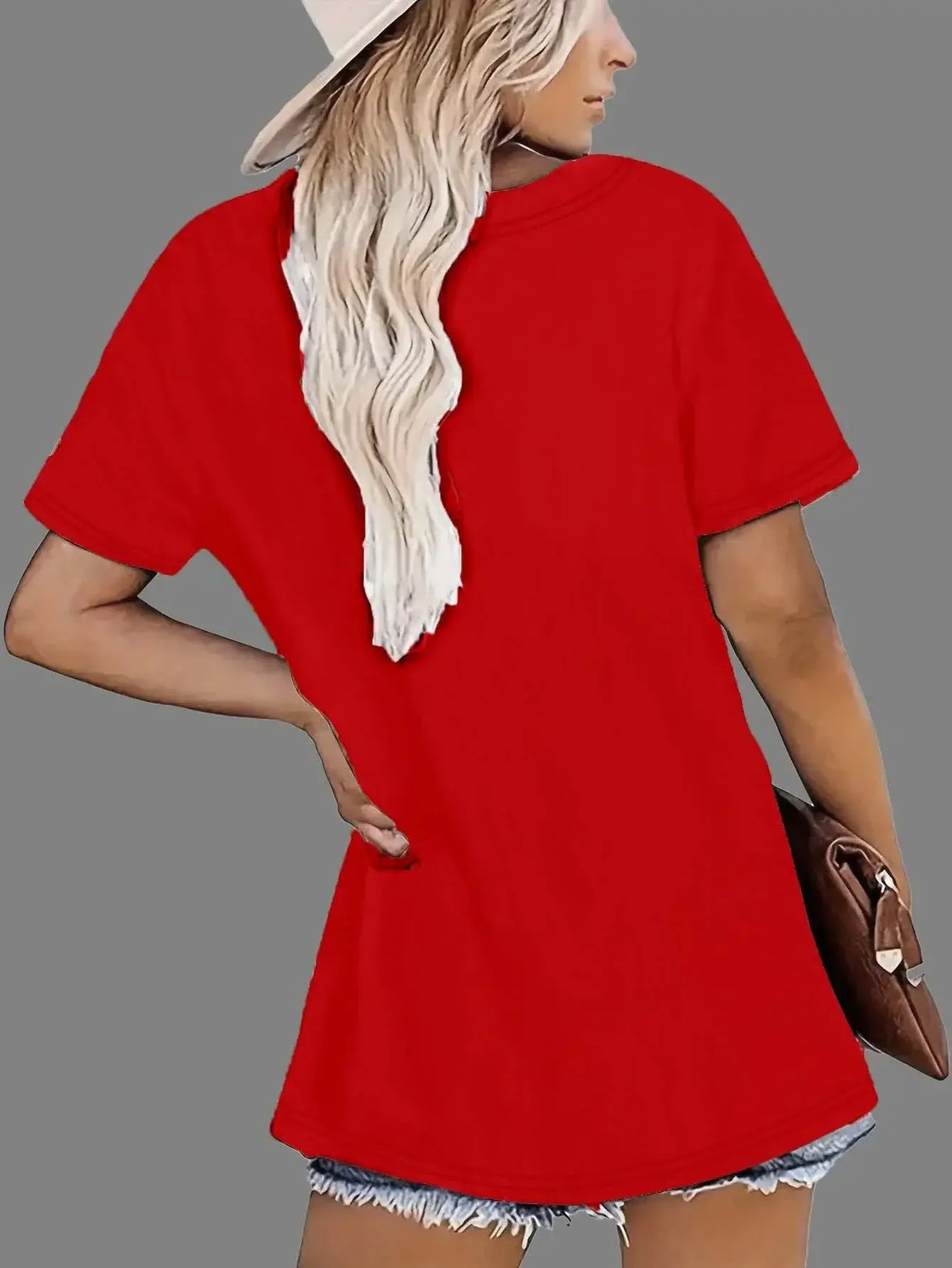 تي شيرت نسائي بأكمام قصيرة وطبعة قطة حمراء مقاس كبير