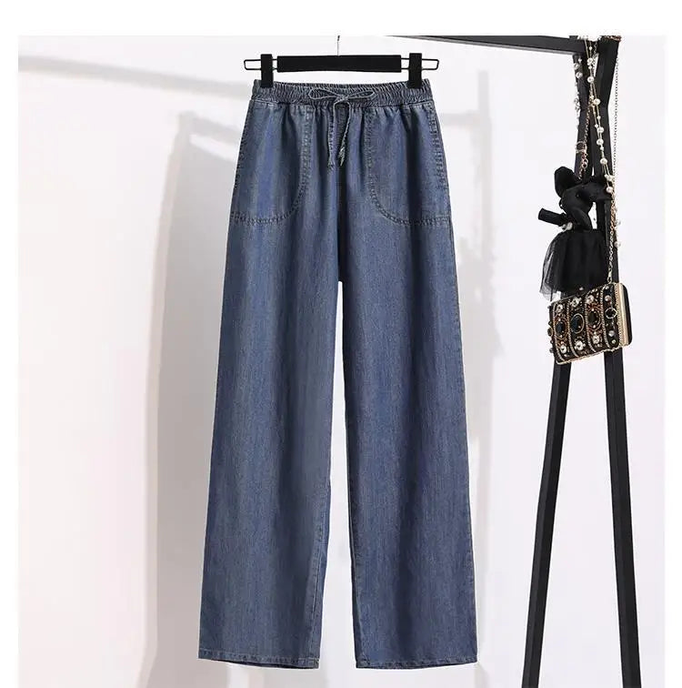 Women Ice Silk Wide Leg Jeans