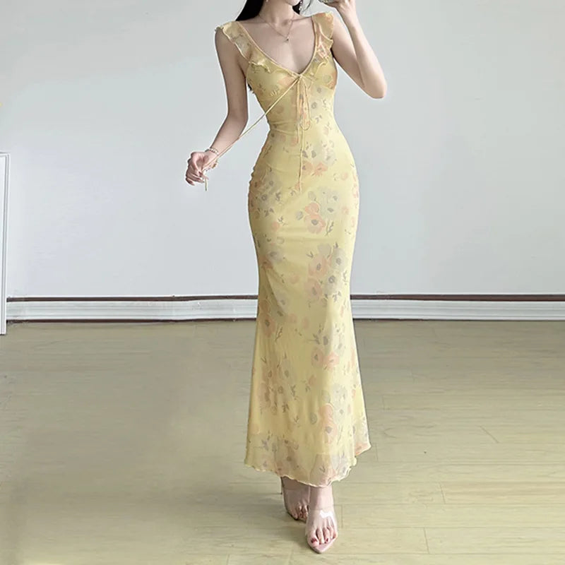 Women V Neck Lace Bodycon Dress